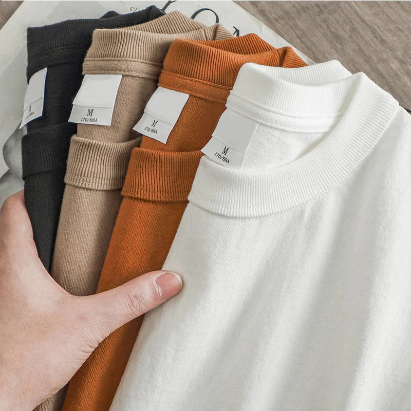 320G Heavyweight America Style Long Sleeve Cotton T-shirt Men Spring Fall Fashion Solid Color Simple Basic Tees O-neck Pullovers 240820