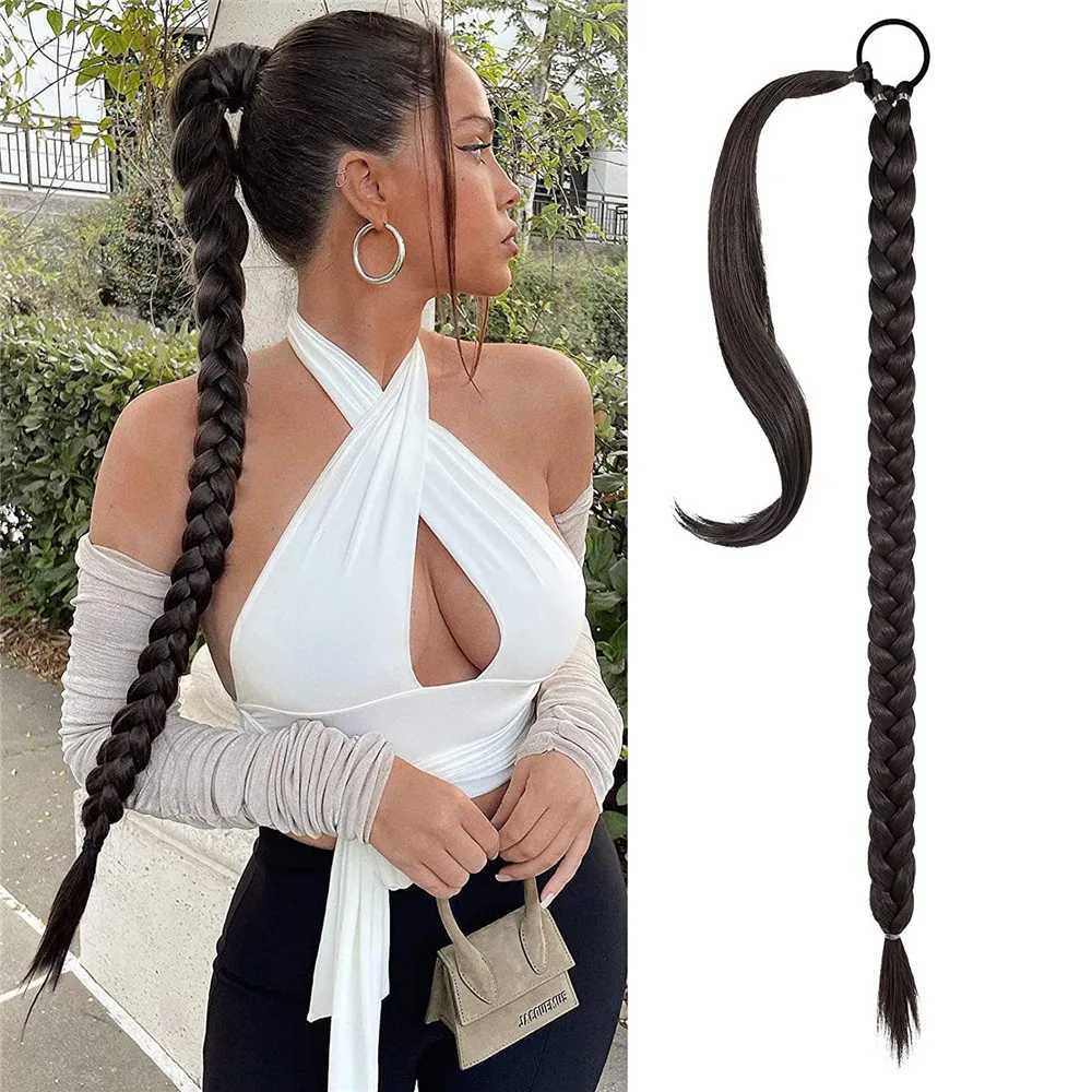 Fashion 80CM womens wig Punkstyle hip-hop fashion ponytail braided long wig womens dirty braid wig accessories W240817