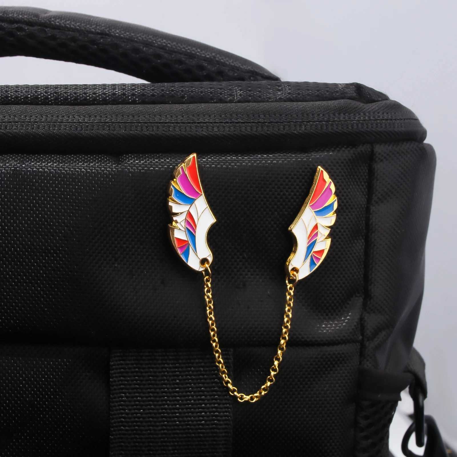 Creative wings enamel pin butterfly wings tassel chain LGBT collar feather lapel set jacket brooch womens accessories W240815
