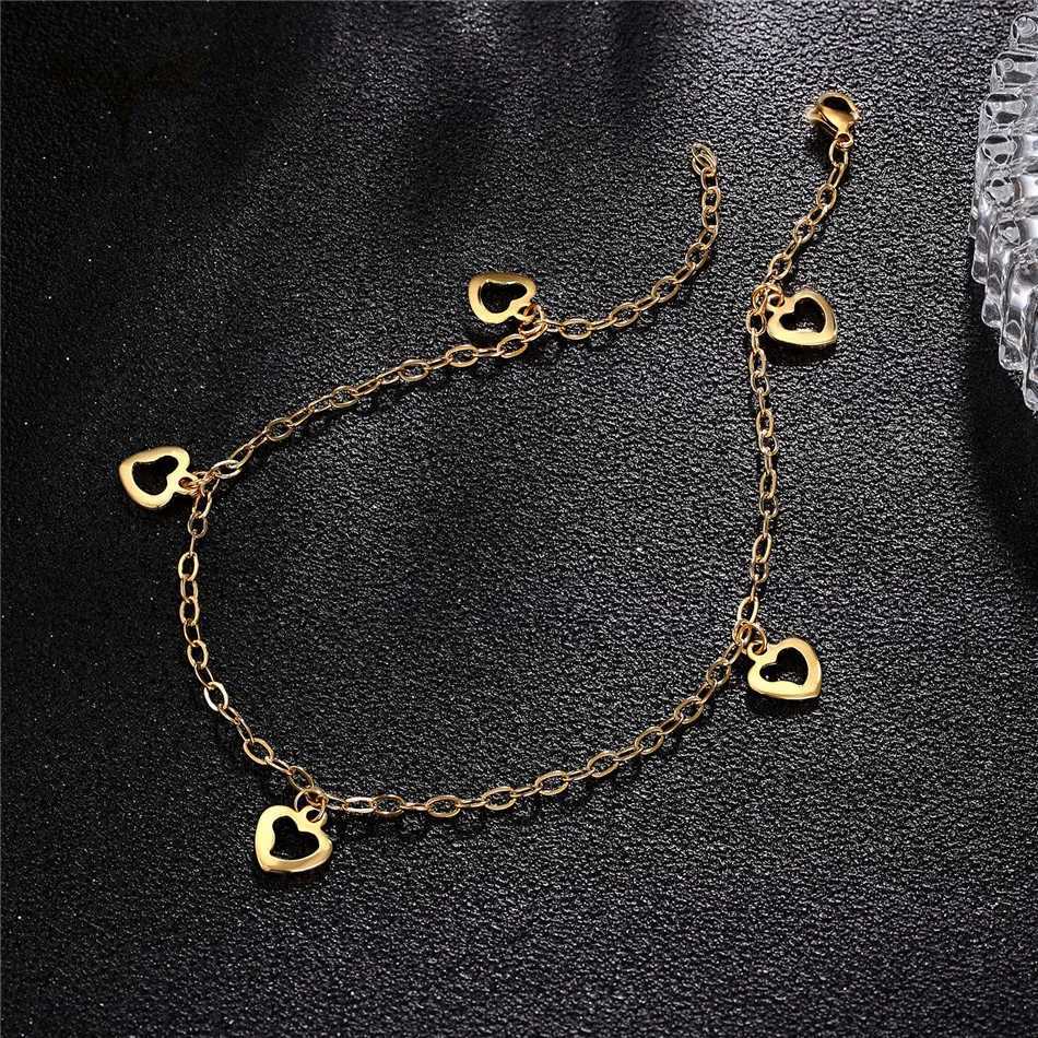 Fashion Womens Ankle Pendant Love Heart shaped Foot Bracelet Stainless Steel Chain Link Jewelry Accessories Gold Gift W240815
