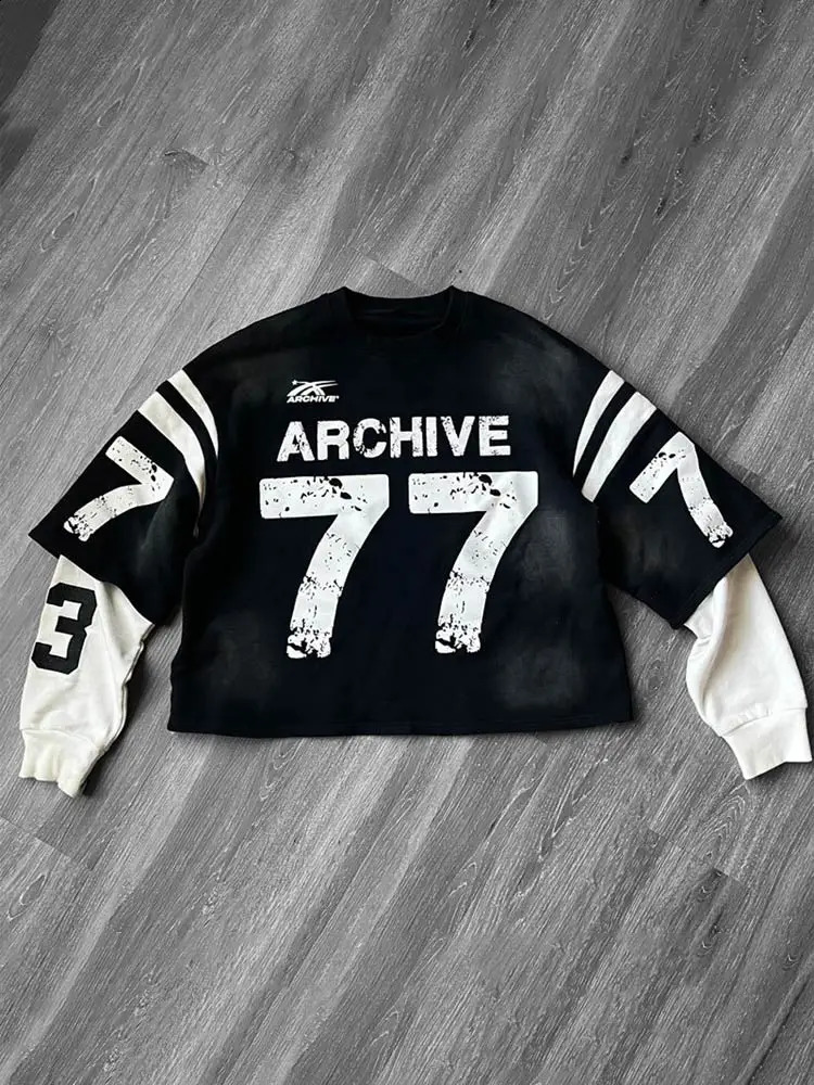 American Street Pullover Tee Shirts Men Y2k Harajuku Retro Casual Long Sleeve Letter Print Oversized T-shirt Loose Blouse Tops 240819