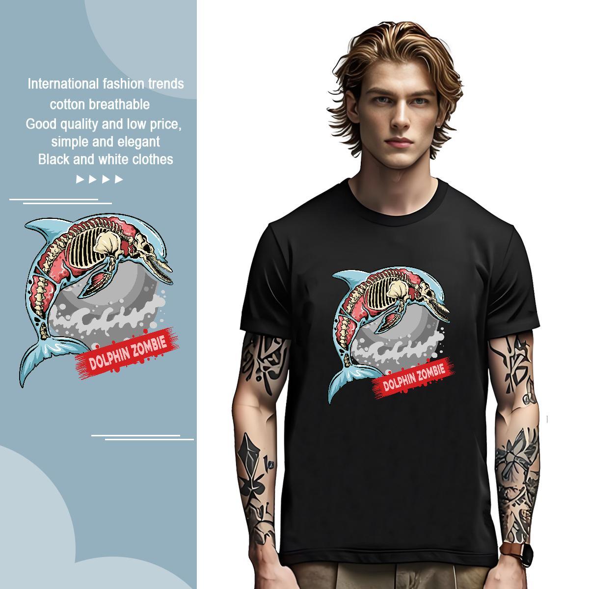 Loose Man T Shirts dolphin Short Sleeve Soft Casual Daily Wear DIY Logo Oversized 230g 100% Cotton Men Tshirts Fashion Casual Top Tees