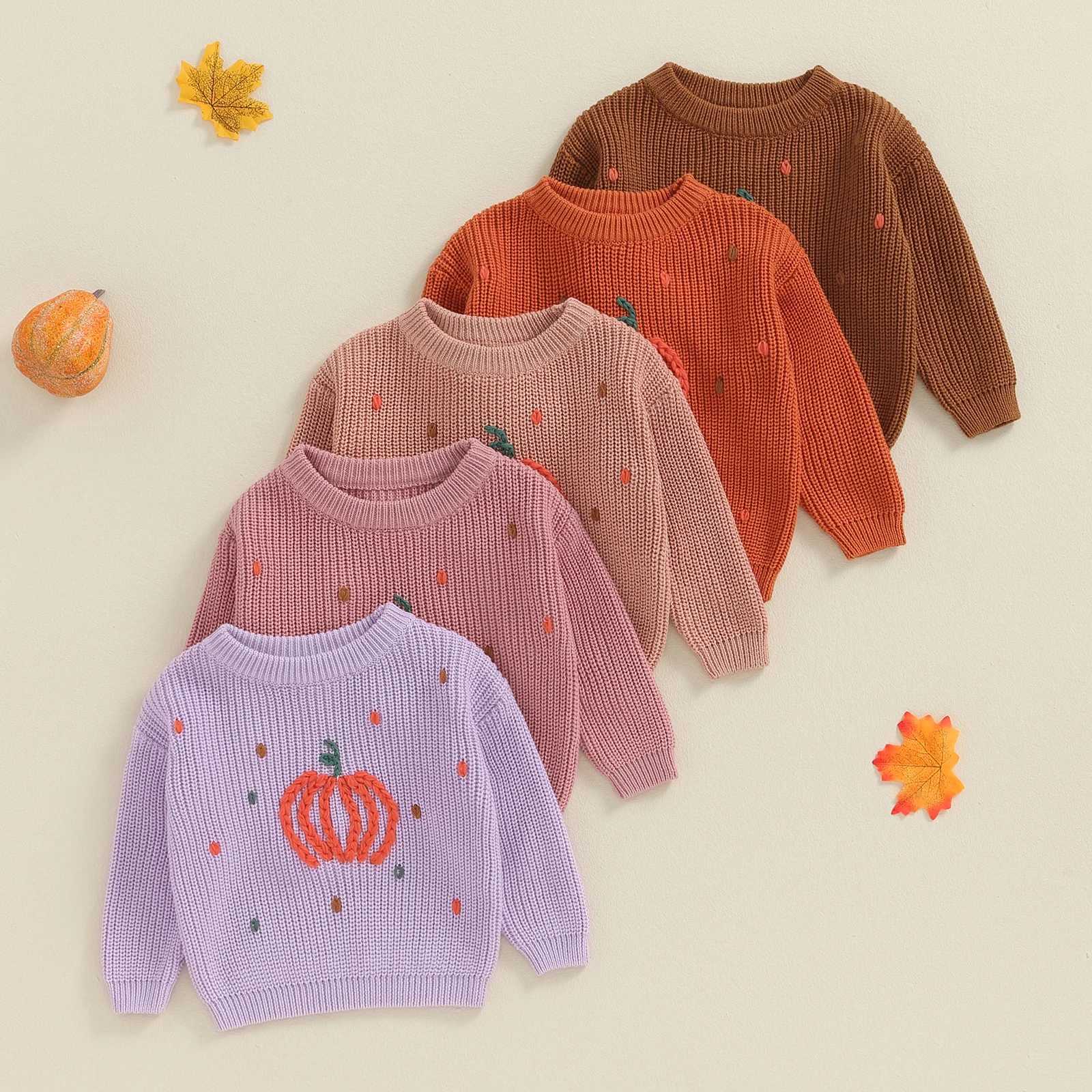 FOCUSNORM 0-4Y Little Boys Girls Halloween Sweater 5 Colors Pumpkin Embroider Long Sleeve Knitwear Pullover TopsXJ240819