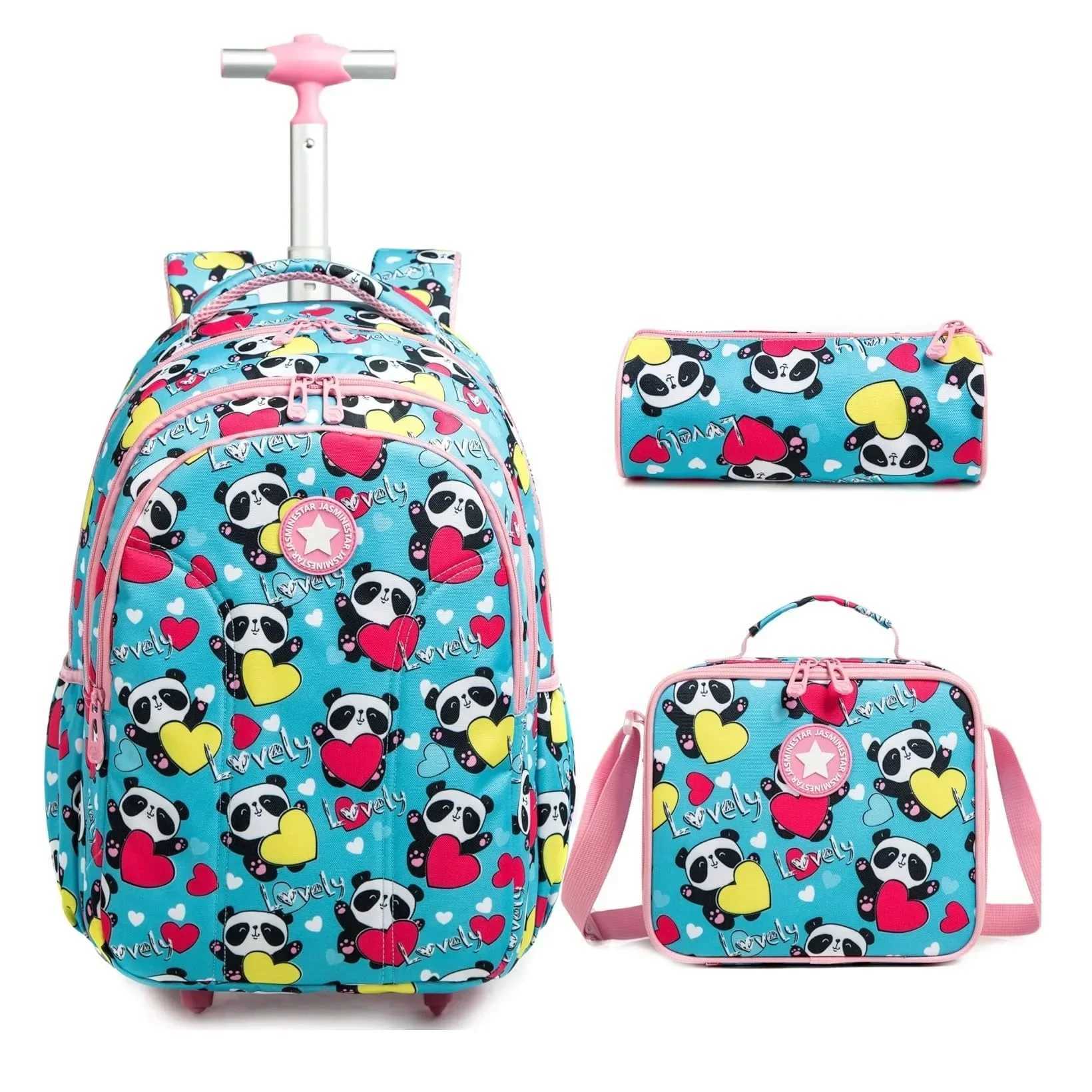 School Wheeled Backpack for Girl Boys Rolling Backpack School Bags with Lunchbag Children School Backpack with Wheels Y240820