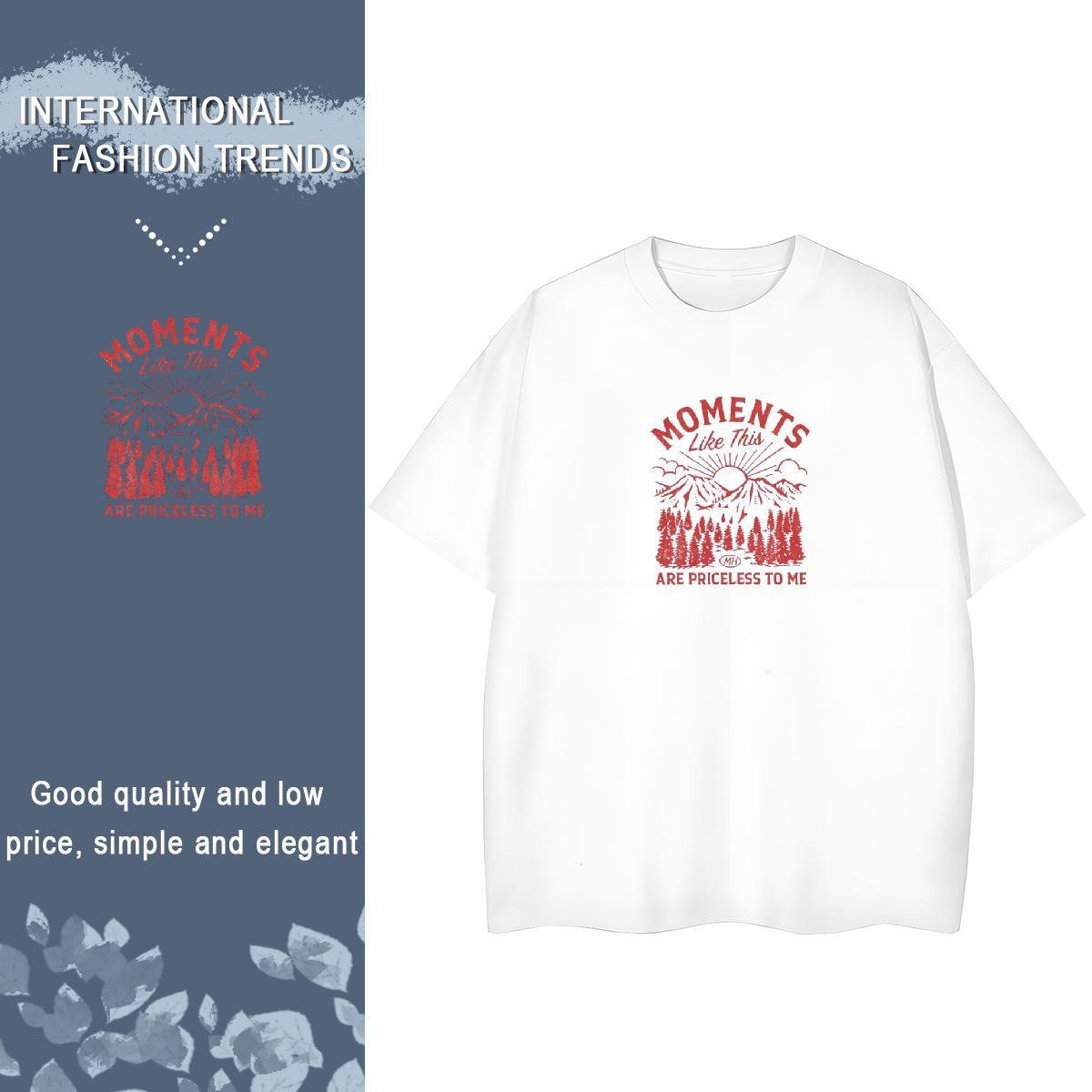 2024 Tshirt for Man Woman Outdoor O-Neck Short Sleeve Tshirts Soft 100% Cotton 230g mountains Black White T Shirts Women