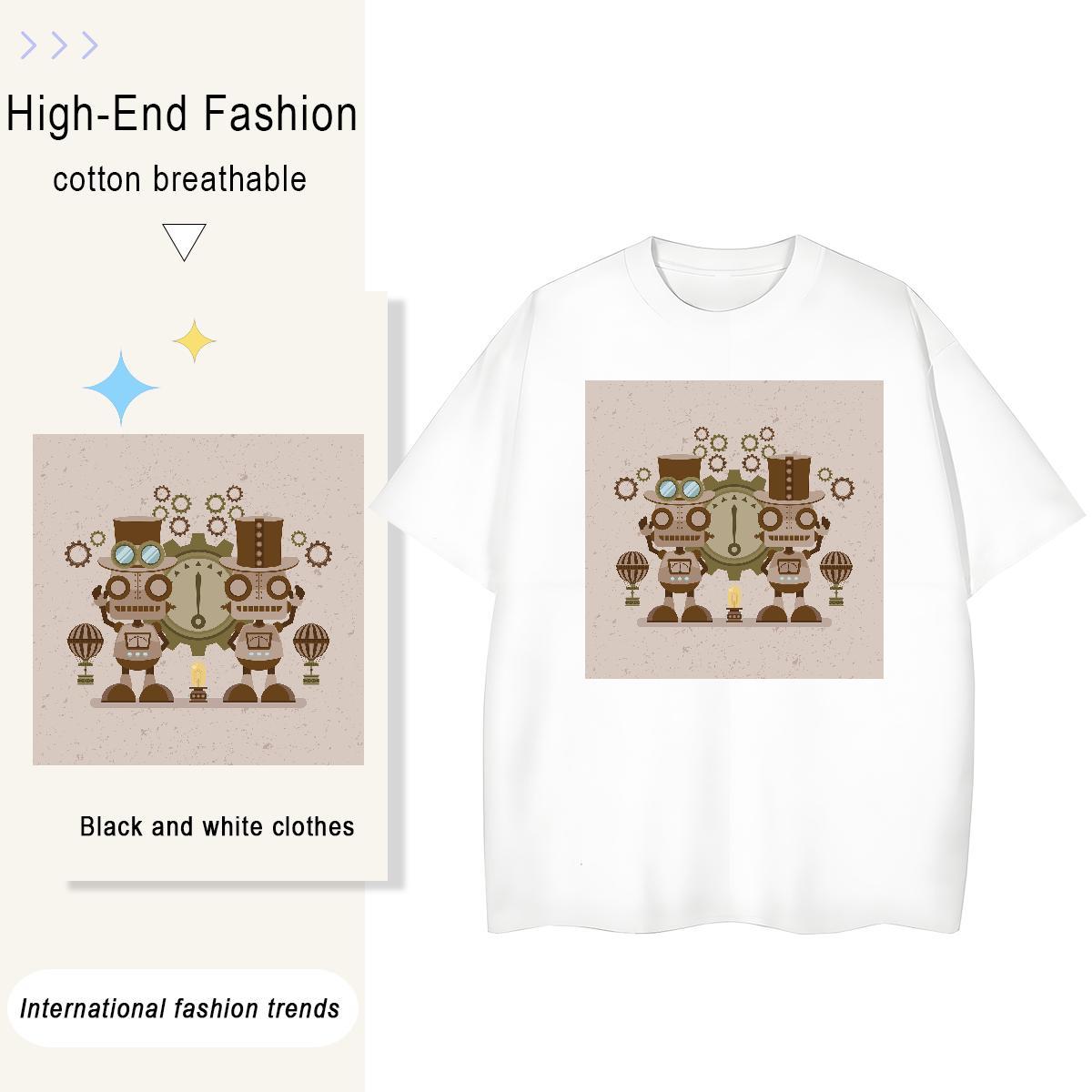 Unisex robot 230g Cotton Tshirts Casual Daily Wear Crew Neck Breathable T shirt 2024 Customized Print Tops Tees