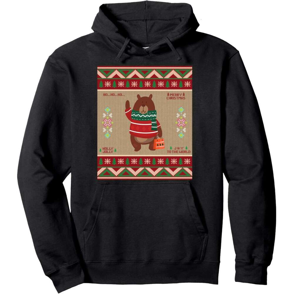 Hoodie for Mens Womens New Year Christmas Bear Cartoon Cheer Graphic Design Anime Pullover Hoodie Hoodies sweatshirt pullover jacket Long sleeve