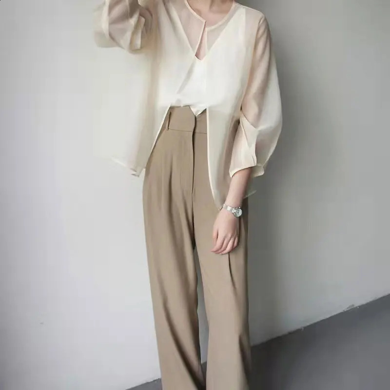 Women Summer Sun-proof Cardigan Through Fashion Sunscreen Thin Shawl Perspective Long Sleeve Blouse Chiffon Organza Coat 240820