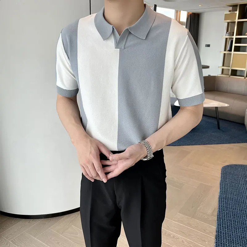 Elegant Fashion Harajuku Slim Fit Ropa Hombre Loose Casual Sport All Match T-shirts Stripe Lapel Collar Short Sleeve Polo Shirts 240819