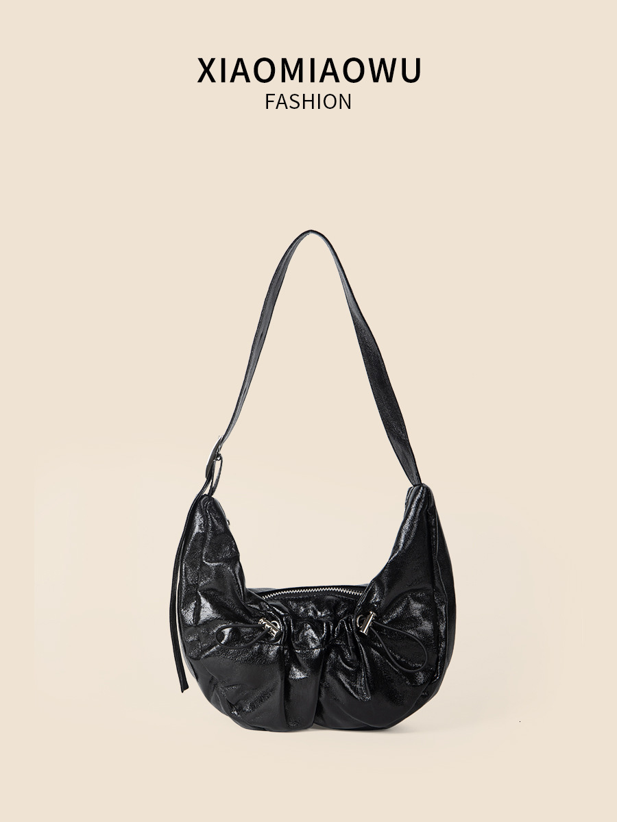 PU Underarm Single Shoulder Crescent for Women's Summer 2024 Versatile Drawstring Wrinkled Cowboy Bag