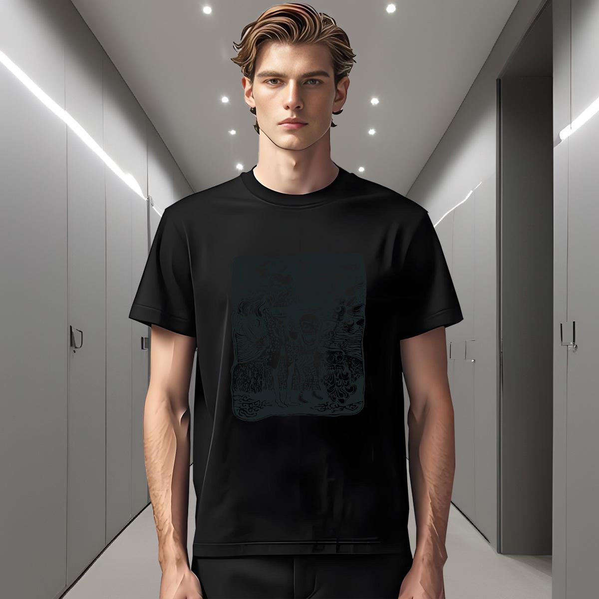 Man T Shirts 230g 100% Cotton scary Sports Casual Round Neck Short Sleeve Oversized Men Clothes T-Shirt Classic Casual Cool Design Tees Shirts