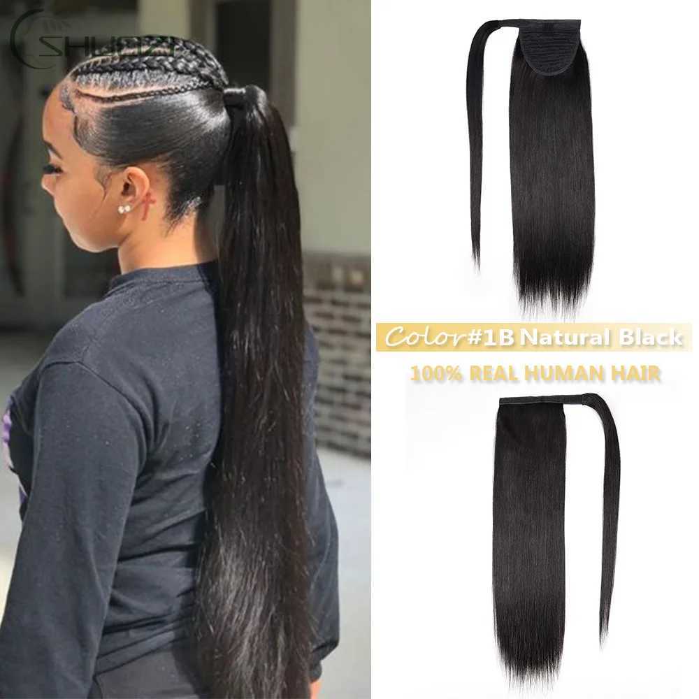 A real ponytail with straight hair sandwiched in the ponytail the full length of human hair and the extension of human hair W240817