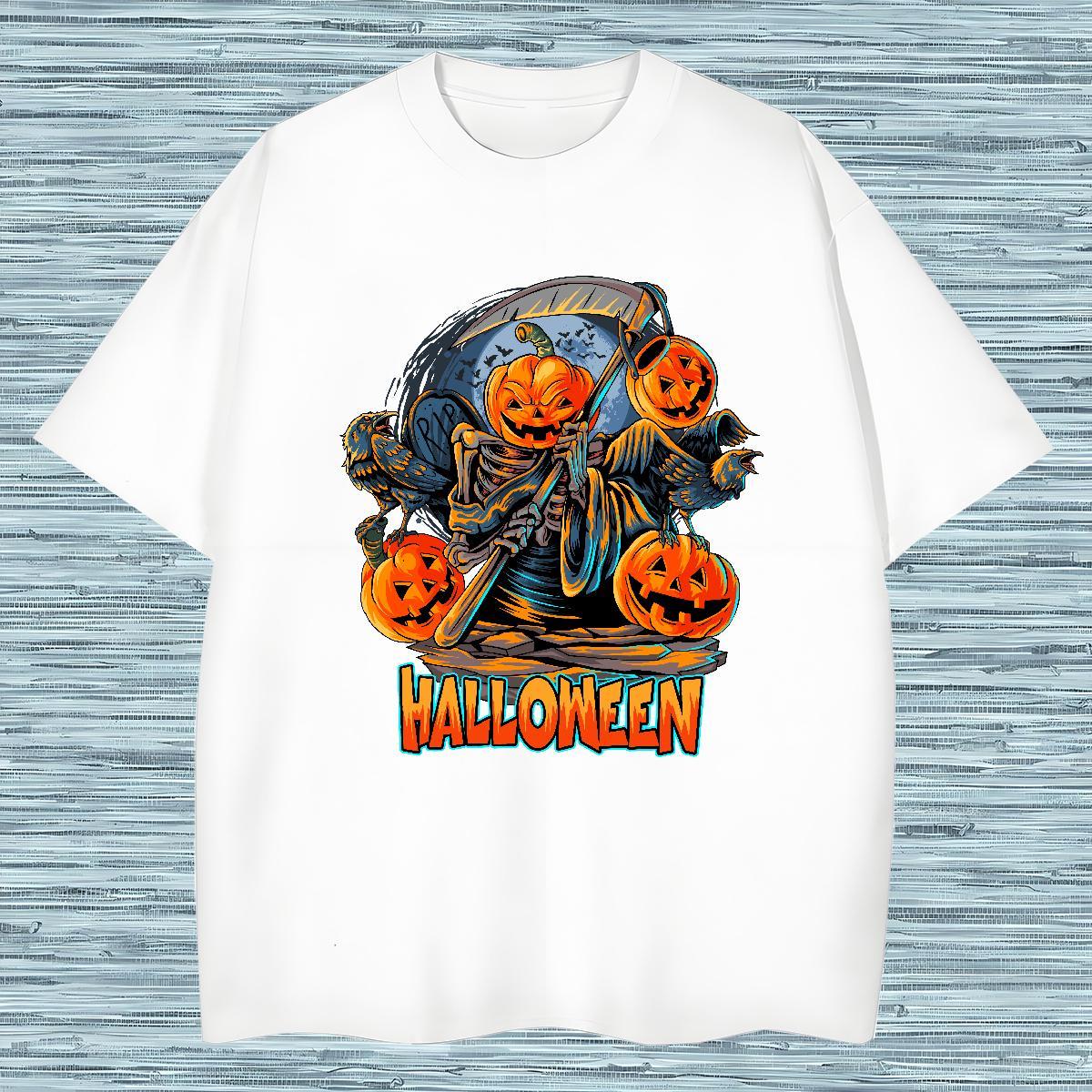 Unisex T shirt pumpkin Breathable Crew Neck Casual Custom Print Plus Size 230g 100% Cotton Men Clothes T-Shirt Fashion New Wear