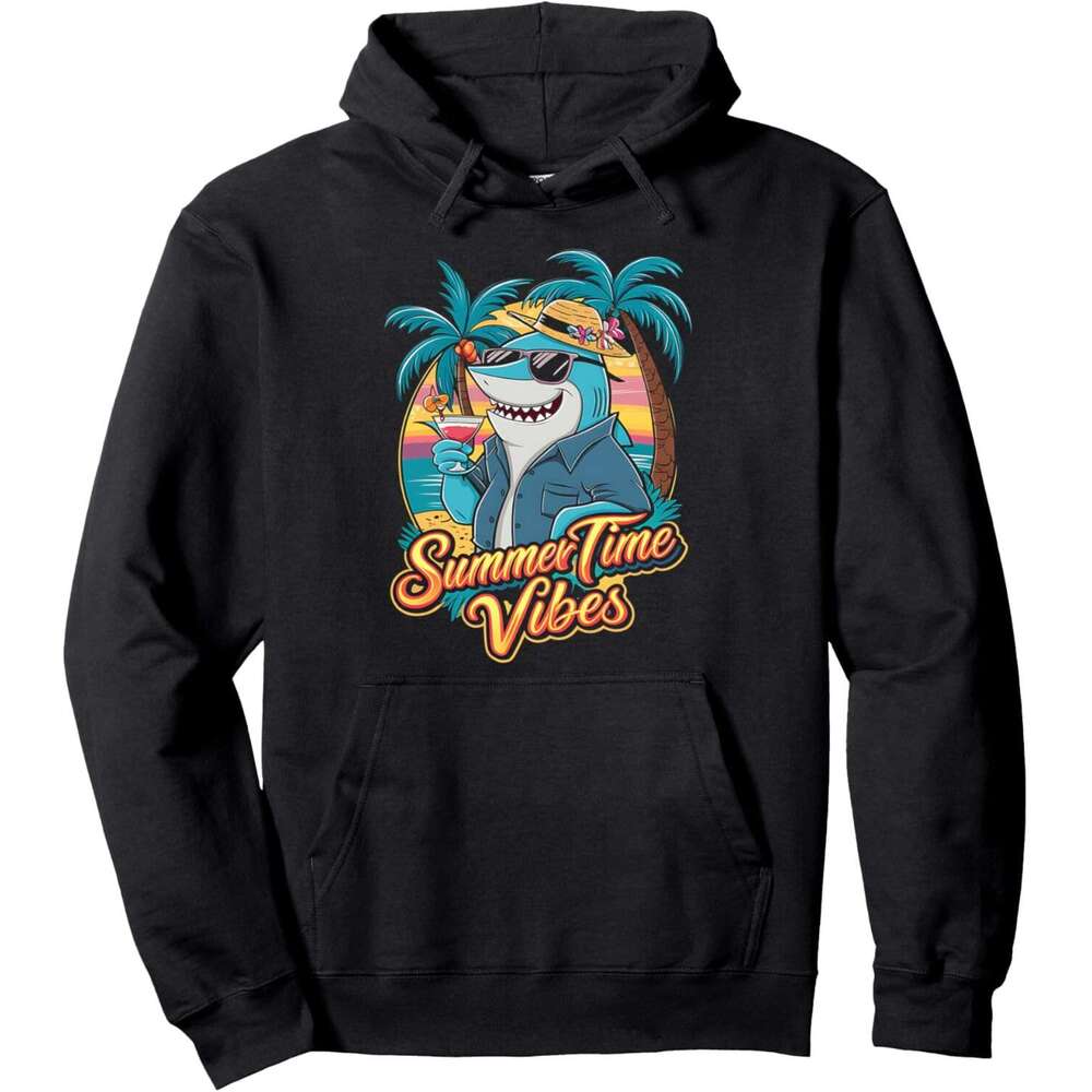 Hoodie for Mens Womens Summer Vacation Shark Beach Tropical Sunset Palm Tree Pullover Hoodie Hoodies sweatshirt pullover jacket Long sleeve