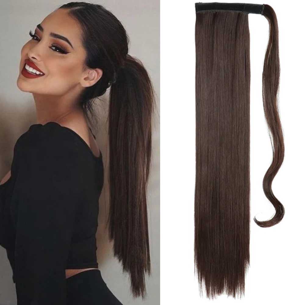 AZQUEEN synthetic 22 inch long straight ponytail wrapped clip style hair extension ponytail wig hair extension atmospheric W240817
