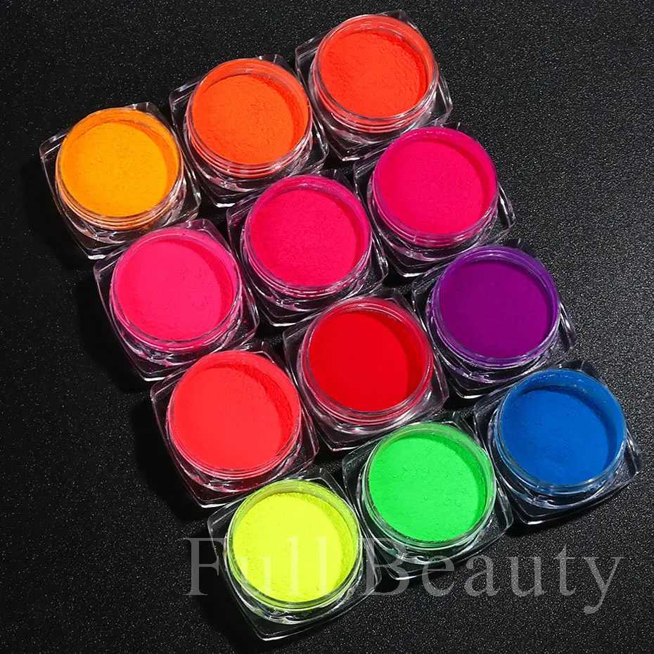12 Box/Set Neon Phosphor Powder Set Luminous Nail Glitter Powder Pigment Fluorescent Powder Summer Manicure Decorations NFYEXJ240815