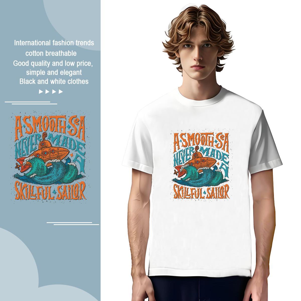 Cool Design sea wave 230g Pure Cotton Men Tops Tees Daily Outfit Breathable Crew Neck T shirt 2024 DIY Clothings