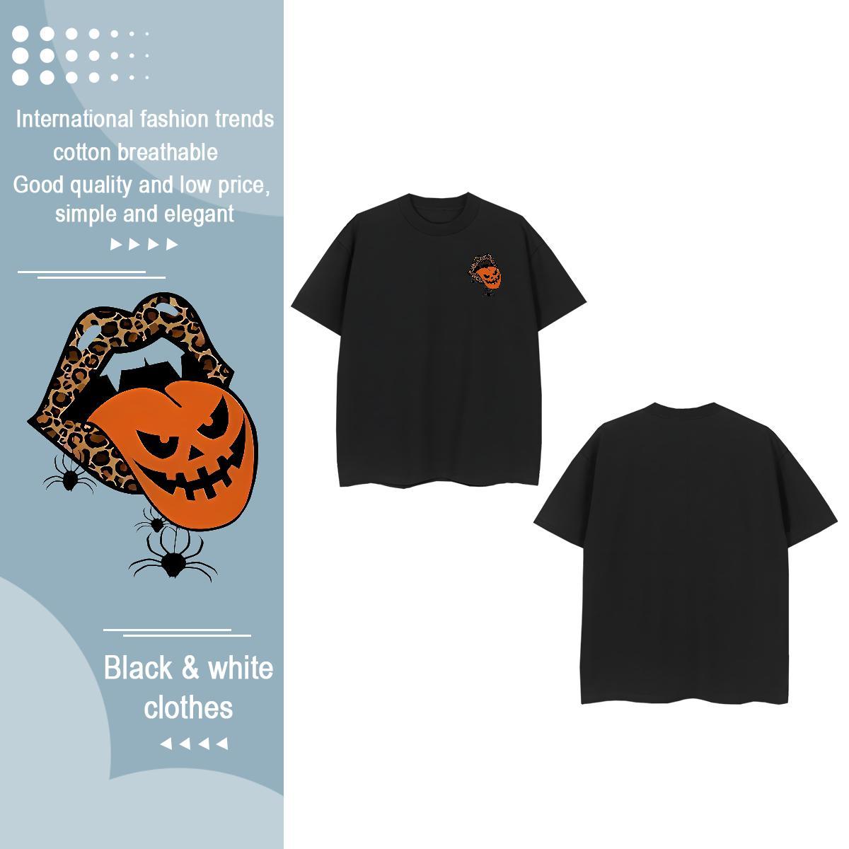 Fashion Tshirt for Man Woman halloween Daily Wear 230g 100% Cotton Tops Tees Crew Neck Comfortable T shirt Black Oversized