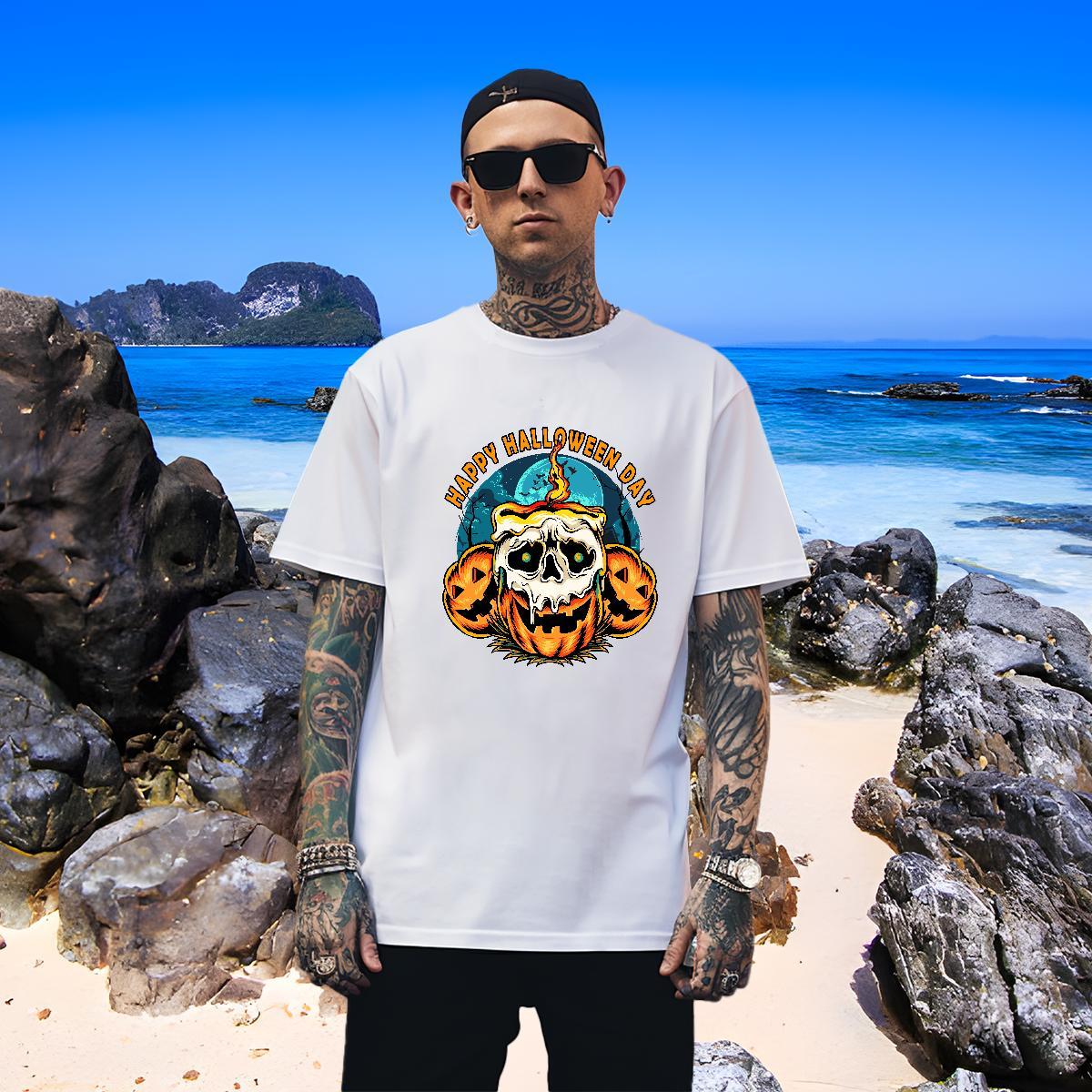 Loose Fit Mens T Shirts halloween Crew Neck Street wear Hip Hop Custom Printed 230g Pure Cotton Men Clothes T-Shirt Classic Tees