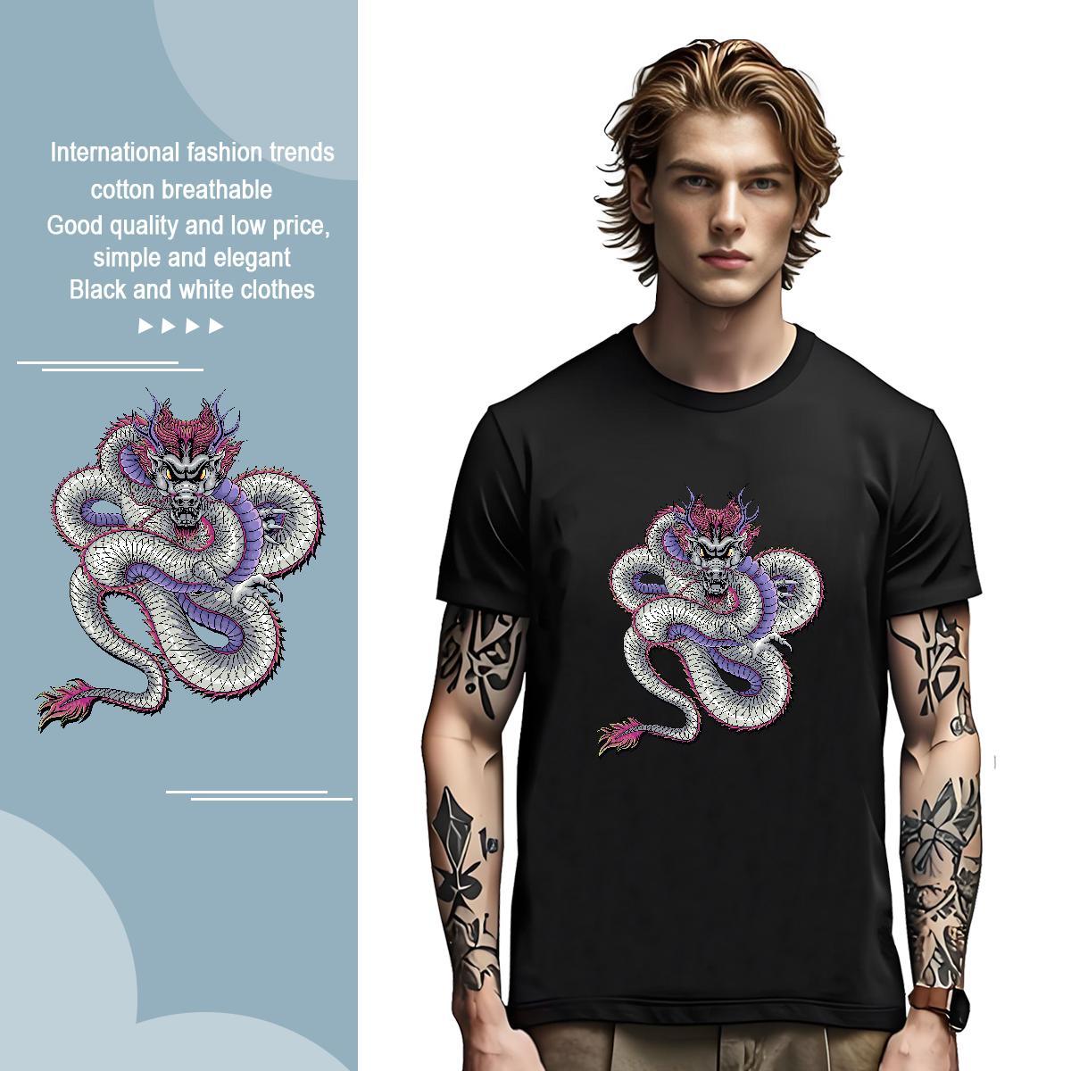 T Shirt For Man 230g 100% Cotton dragon Casual Beach O-Neck Short Sleeve Custom Anime Tshirt for Man Woman 2024 Designer Loose Fit Wear