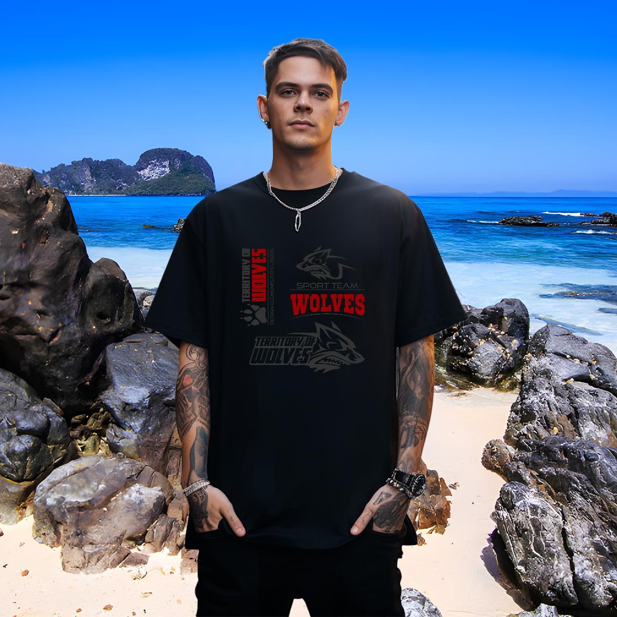 Wholesale T-Shirts wolf Crew Neck Beach Custom Print Oversized 230g 100% Cotton Couples T Shirts DIY Customized Top Tees