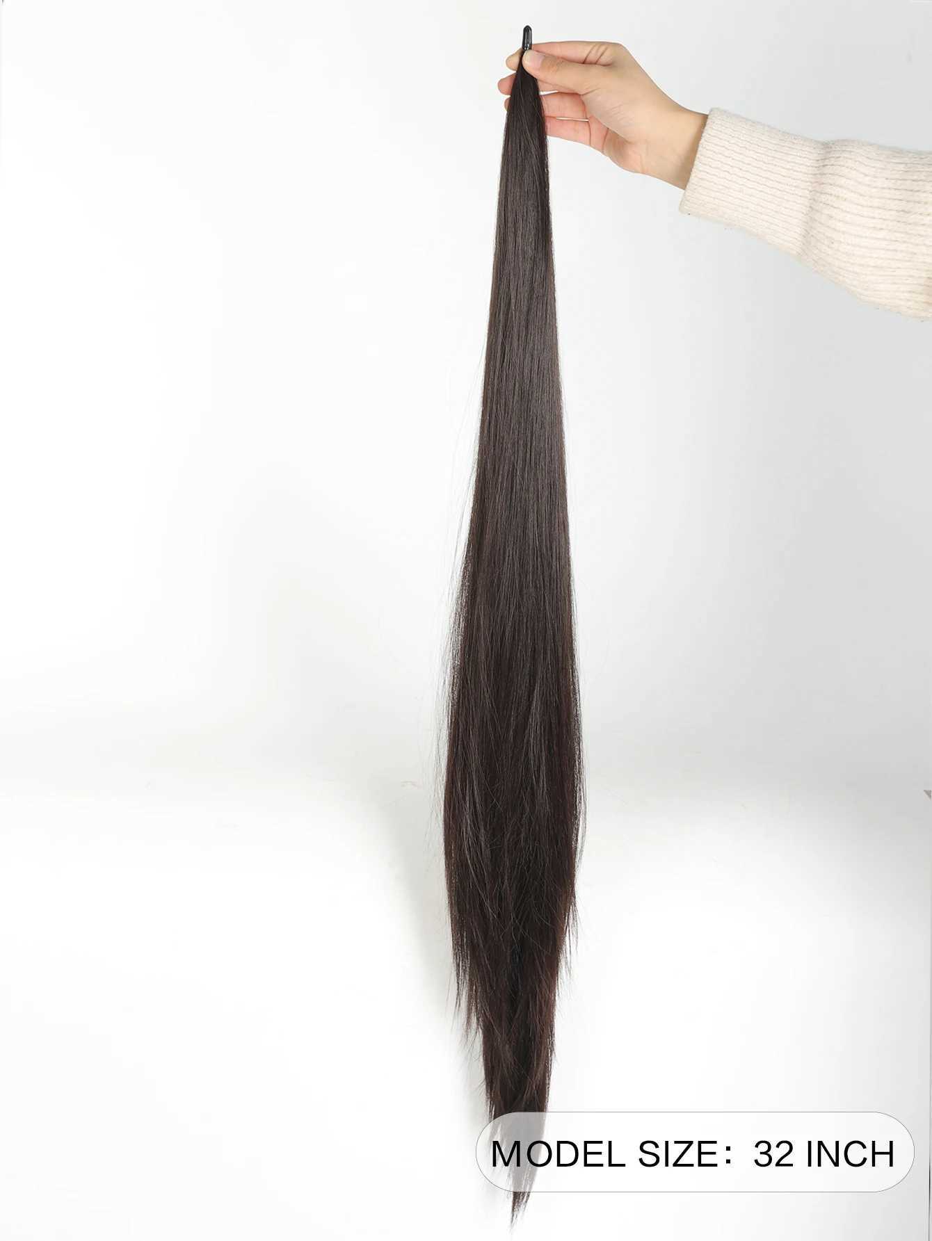 Synthetic 32 inch flexible wrapped ponytail extended long straight ponytail beautiful ponytail womens wig W240817