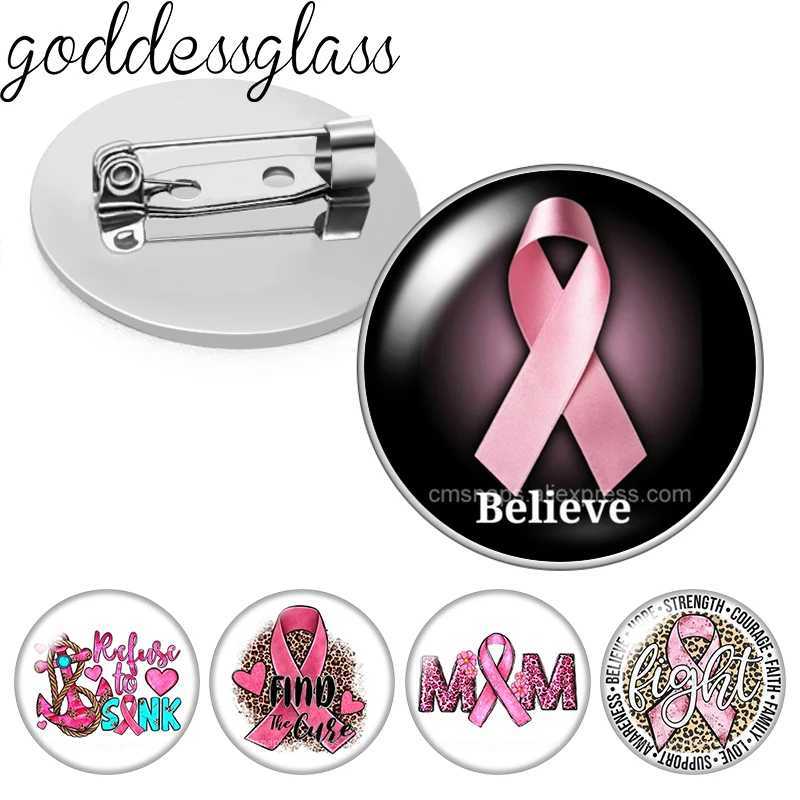New Pink Ribbon breast cancer Photo Glass cabochon Brooch pinback Button Bag Clothing Denim Jeans Lapel Pin Badge Jewelry Gift W240815