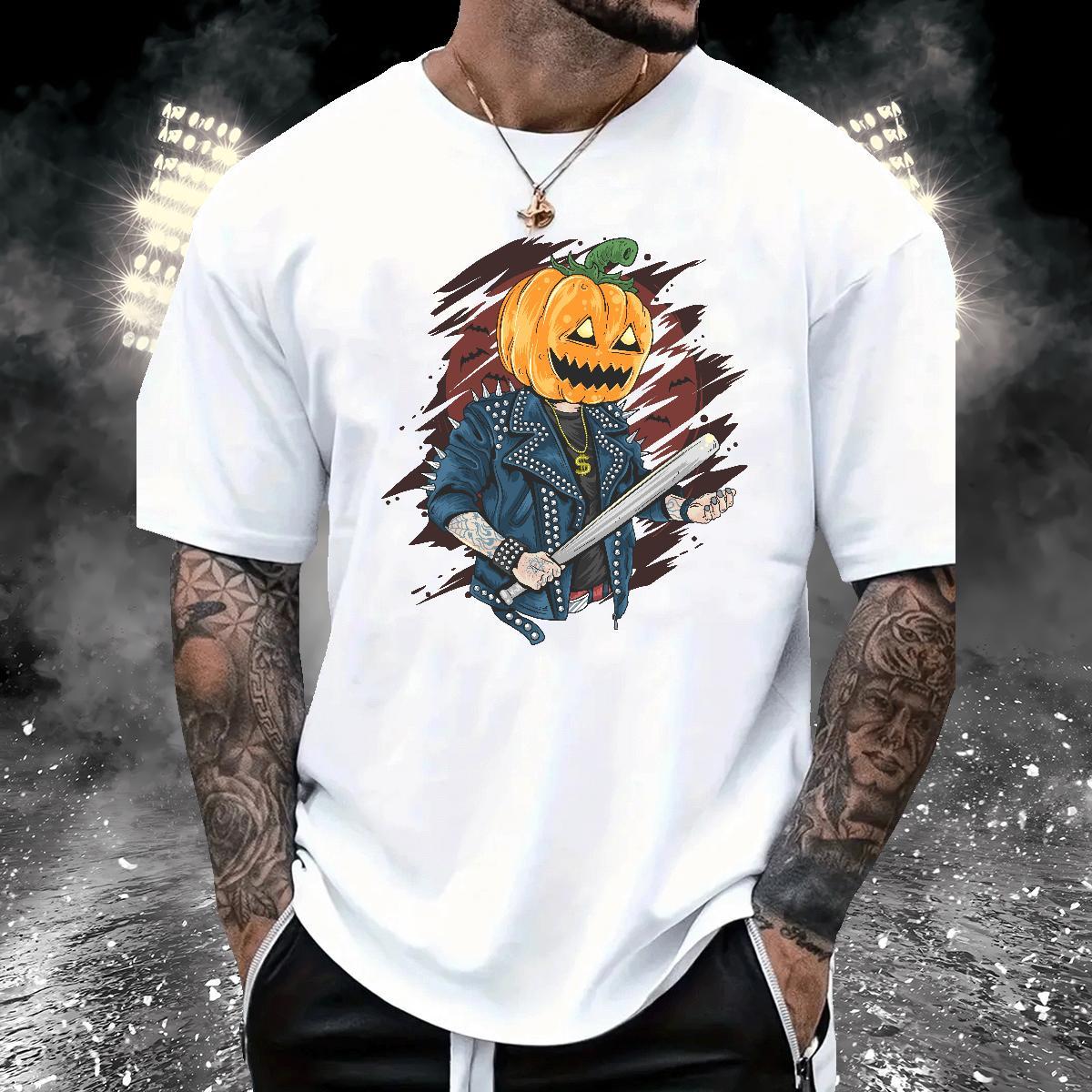 Popular T Shirts Men pumpkin O-Neck Short Sleeve Street Customized Print 230g Cotton Mens Tshirts 2024 DIY Polos