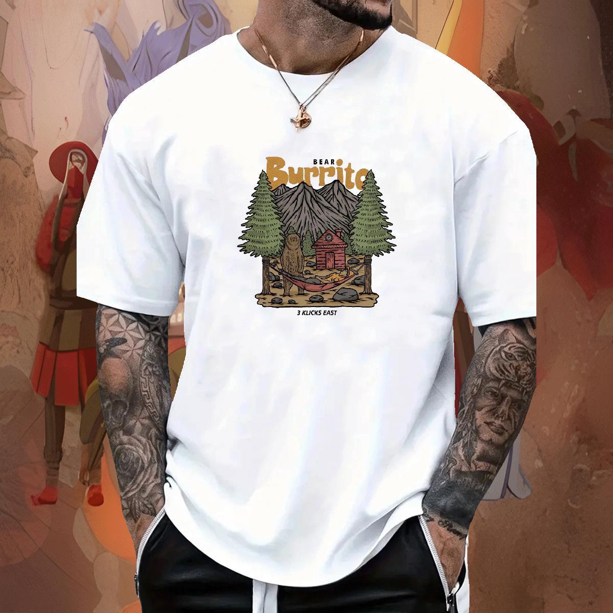 Loose Couples T Shirts Summer Casual 230g Cotton Custom Printing Breathable Short Sleeve mountains T Shirts Men 2024 Tops Shirt