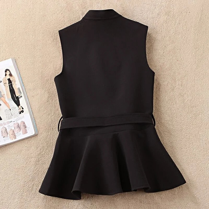 Wxw5115 black sports shirt womens belt sleeveless jacket ultrathin office vest Vneck Korean style 240819