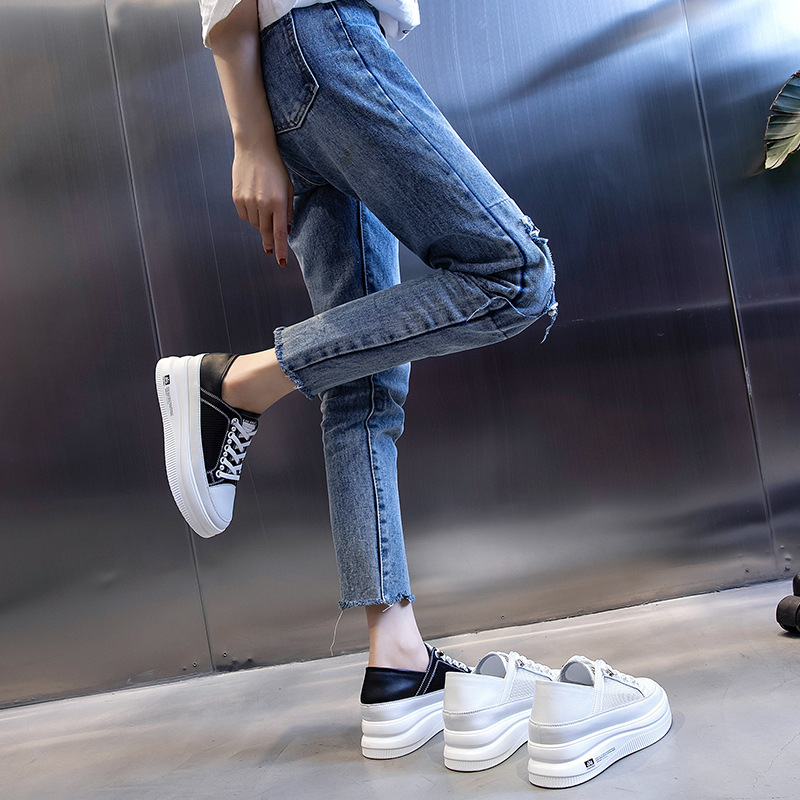 Ddmysports Genuine Leather Mesh Sole Shoes For Women In New Summer Thick Soles Elevated Height Fashionable Casual Flat Shallow Mouth S Trend OUTDOOR