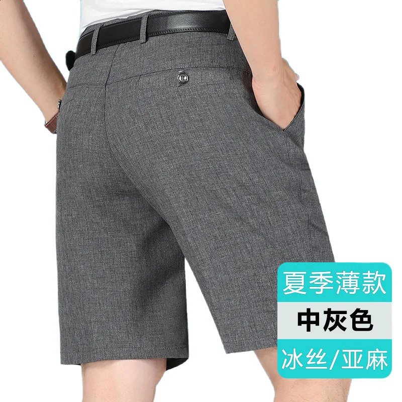 Linen summer mens fashion British style elastic waist breathable onefifth sprint linen casual loose 240819