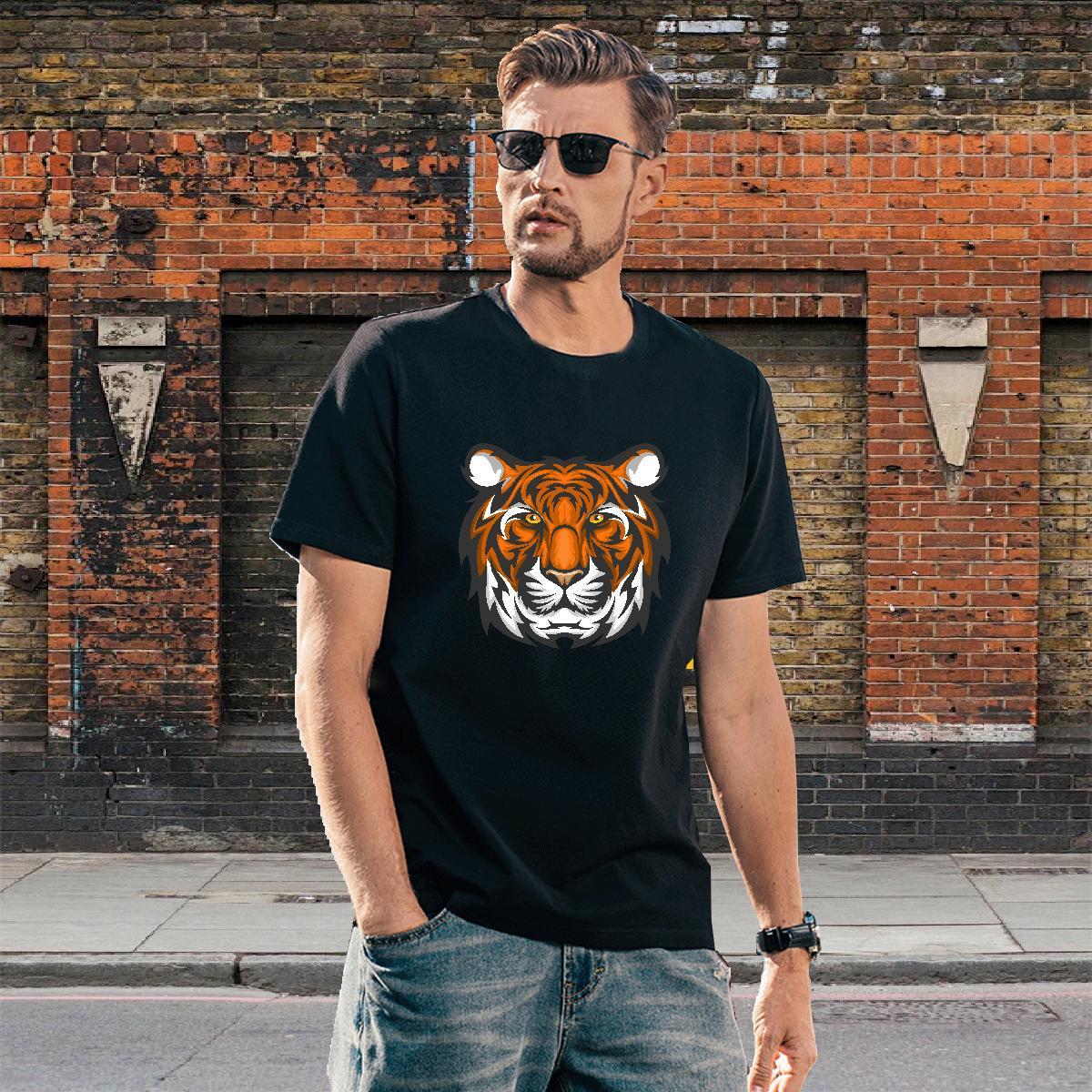 Cool Design Man T Shirts tiger Short Sleeve Soft High Street Hip Hop Oversized 230g Pure Cotton Men Clothes T-Shirt Casual New Wear