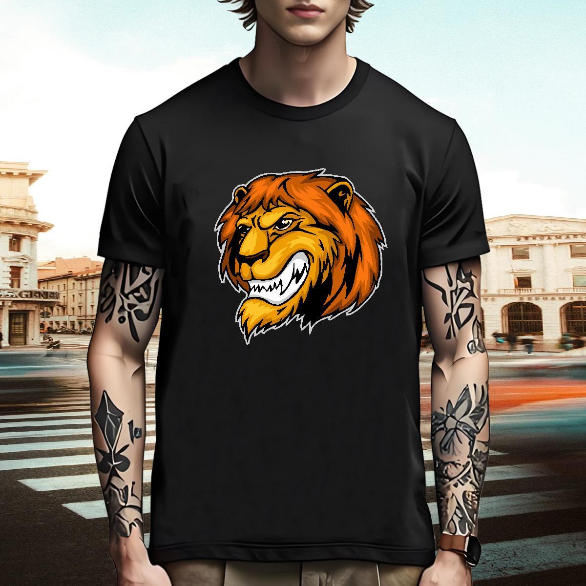 Cool T-Shirts for Men lion Crew Neck Breathable Outdoor DIY 100% Cotton 230g Men Tops Tees Brand Tshirts