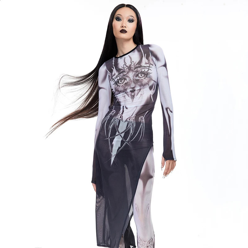 BUILDINGB Women Sexy See Through Spring Autumn Long Sleeve Dress Party Club Streetwear Bodycon Fall Long Dress 240819