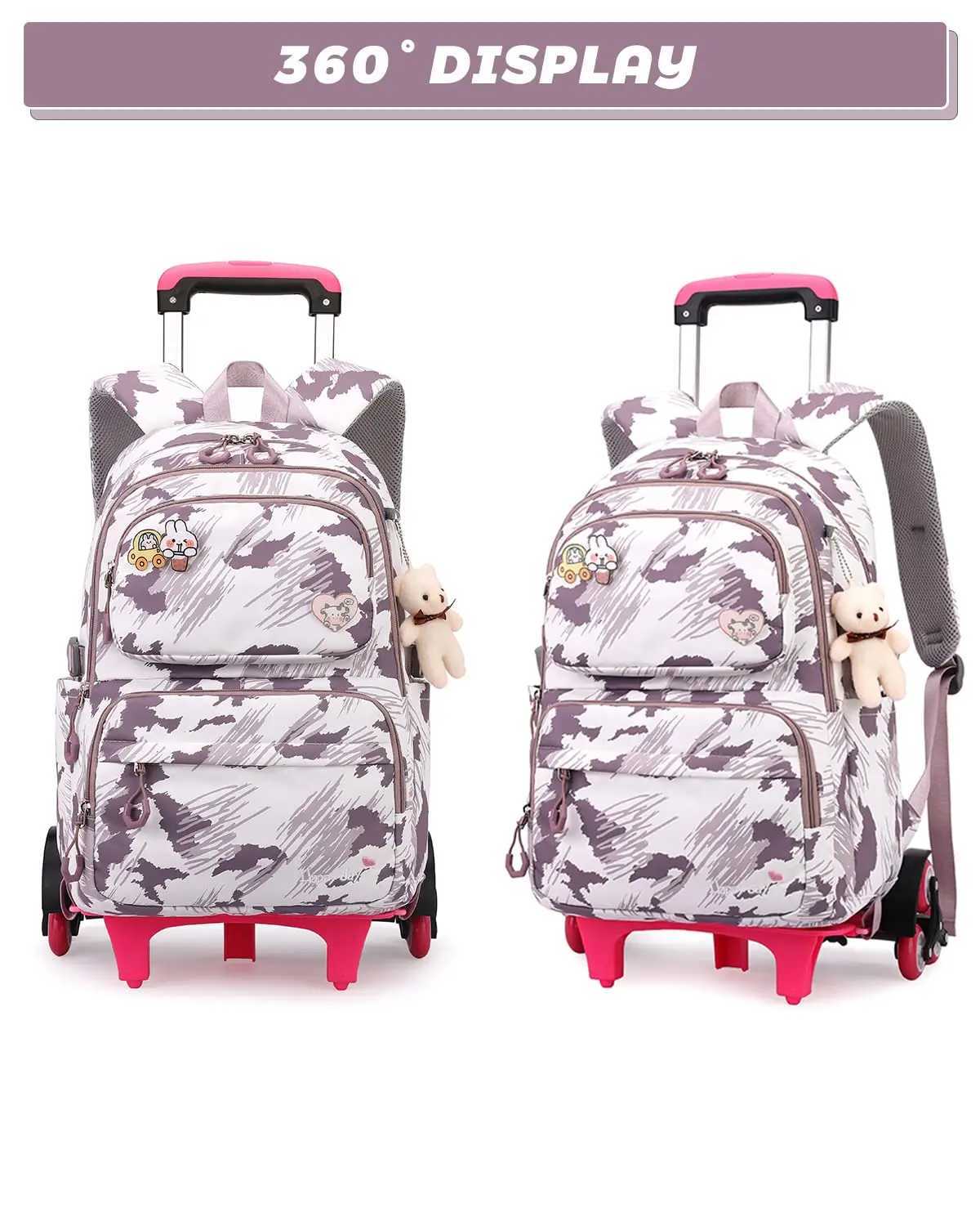 NEW School Trolley Backpack Lightweight Wheeled Backpacks for Girls Kids Elementary School Backpack on Casters 16 Inch Y240820