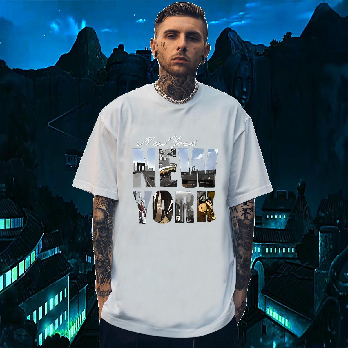 High Quality New York 100% Cotton 230g Tshirts Beach Breathable Short Sleeve T-Shirts for Men Fashion Designer Custom Print Oversized Tops Shirt