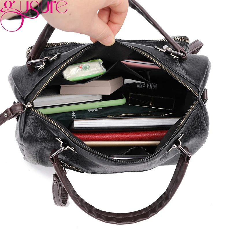 Gusure Women Casual Tote Handbags High Quality PU Leather Ladies Boston Shoulder Bags Fashion Female Top Handle Messenger 240819
