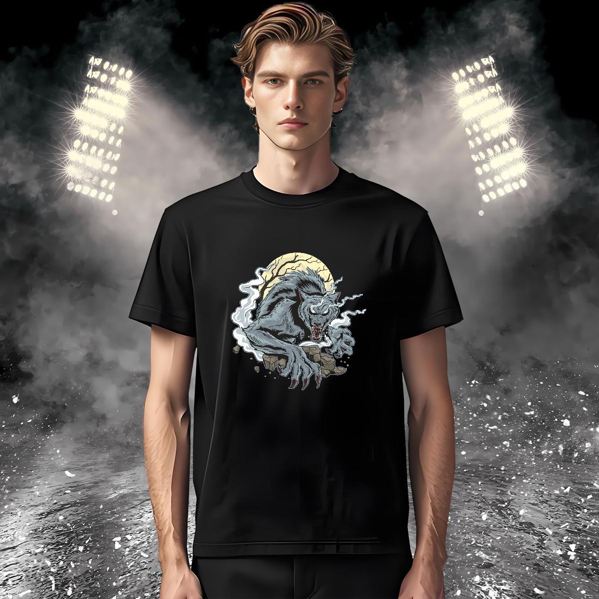 Classic Men T Shirts wolf Short Sleeve O-Neck Summer Casual White Plus Size 100% Cotton 230g Mens Tshirts Classic Casual Tops Tees