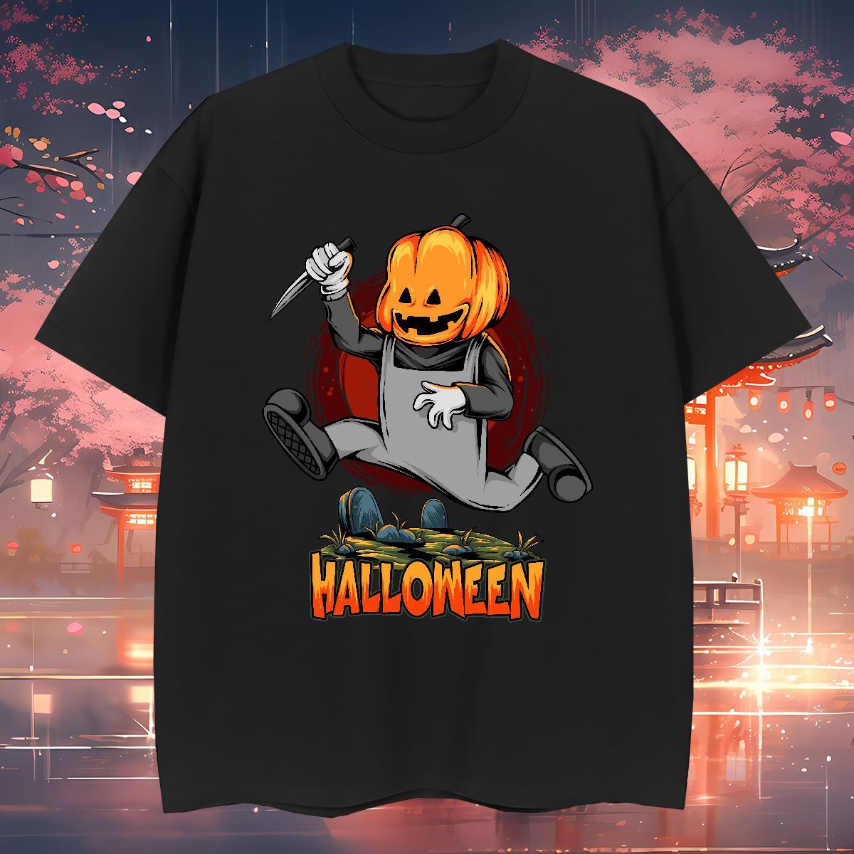 Brand Men T Shirts halloween Crew Neck Breathable Outdoor Custom Cartoon 230g 100% Cotton Mens Tshirts Classic Casual Tee Shirt