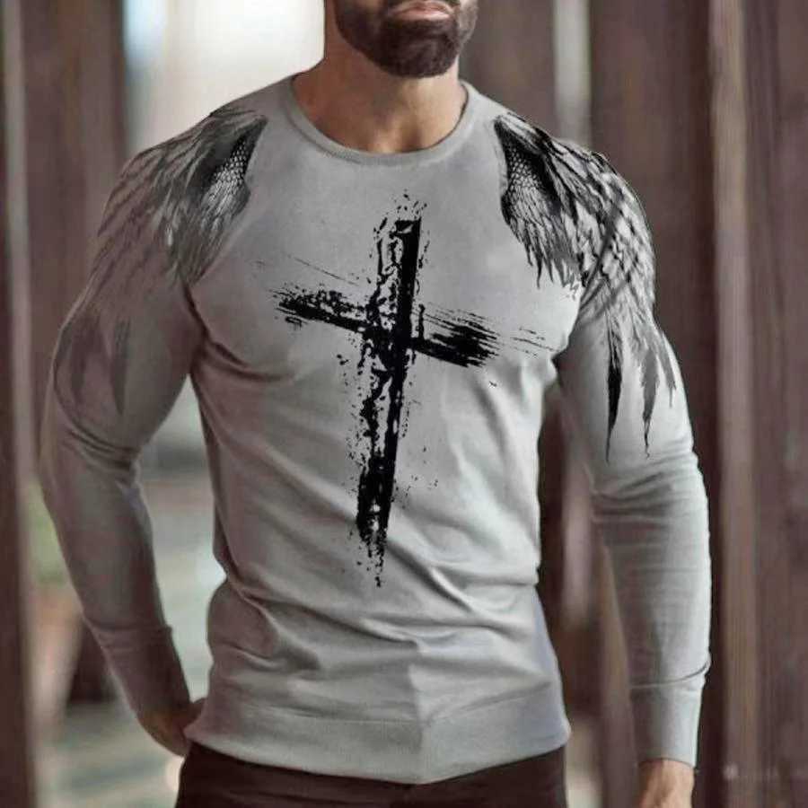 2023 Spring And Autumn New Mens Large Long Sleeve T-shirt 3d Digital Printing Fashion Round Neck TopXJ240819