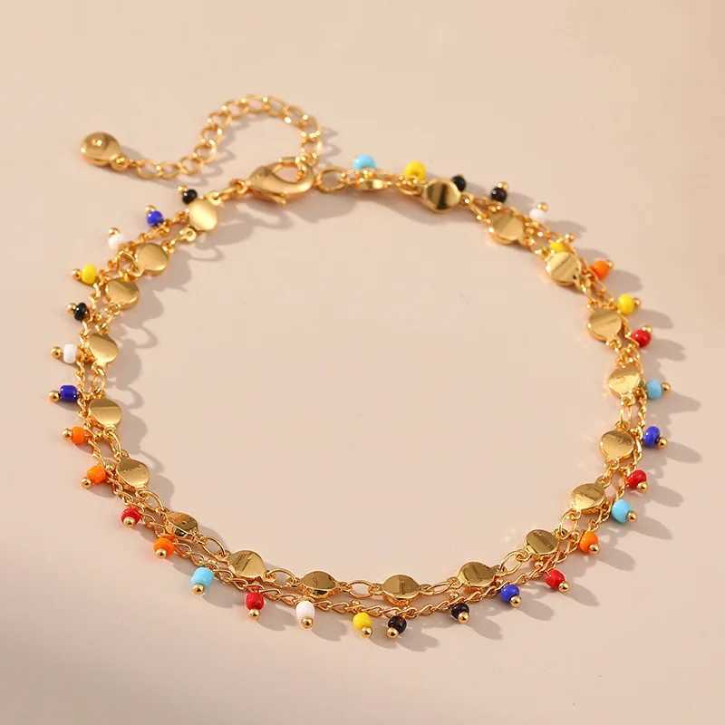 Copper plated 18K gold double-layer chain design low key unique personality Anklet womens elegant and romantic birthday gift W240815