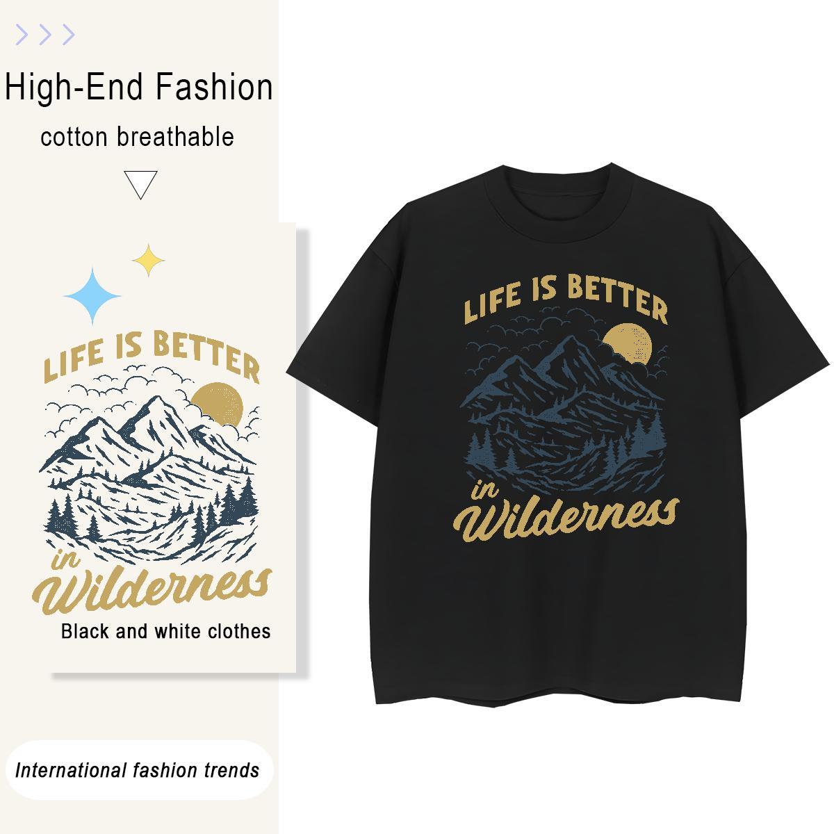 Casual New Unisex Tshirts Daily Wear Breathable Crew Neck Clothes 5A 230g Pure Cotton mountains Cartoon Floral Printing Women T Shirts