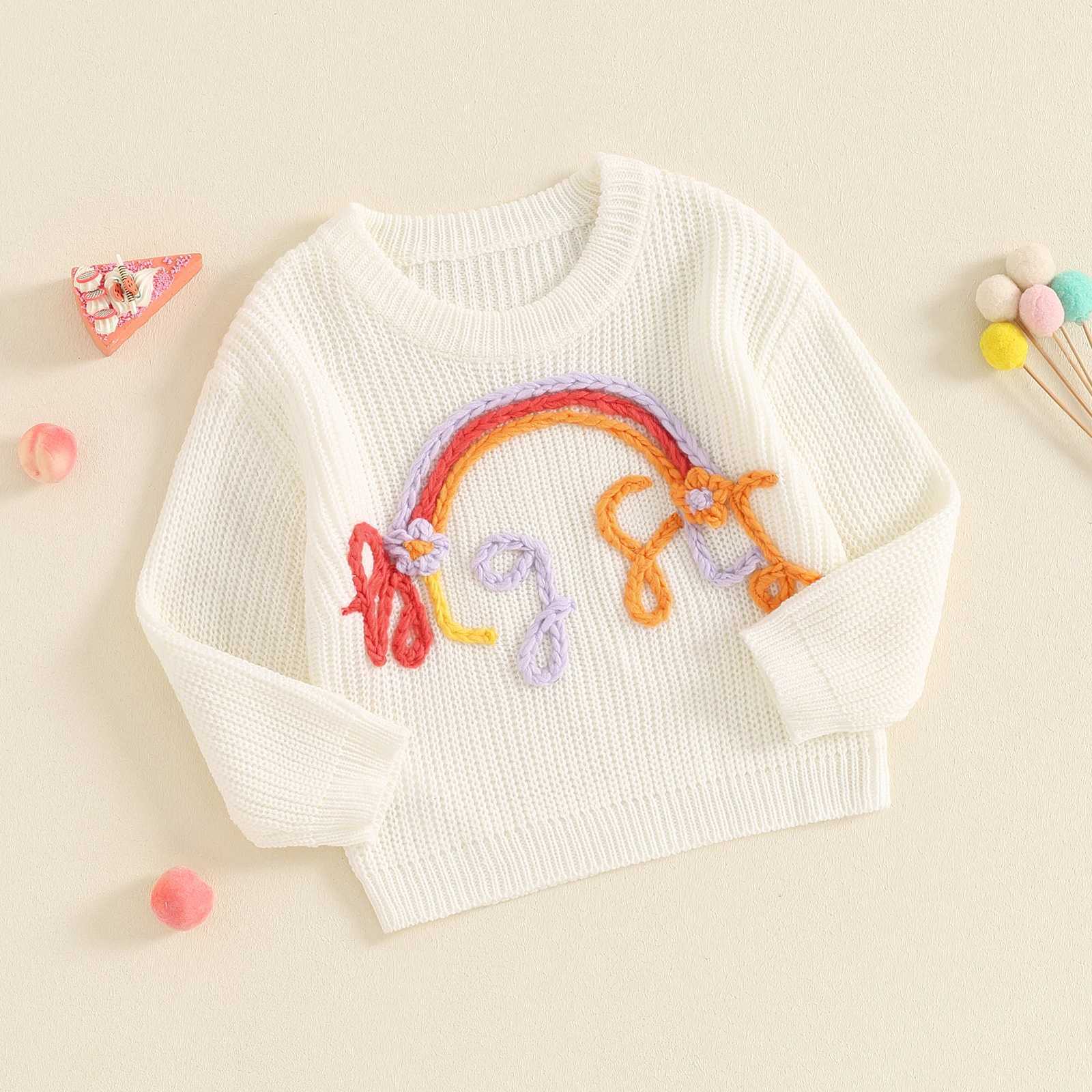 FOCUSNORM 0-5Y Little Girls Sweater Jacket Long Sleeve Rainbow Letter Embroidered Warm Knitted Pulling Knitted W240820