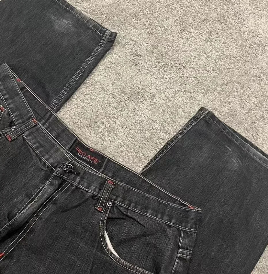 Y2K Jeans Men Harajuku Retro Gothic Wing Embroidery Baggy Jeans Vintage Jeans Punk Hip Hop Gothic Wide Leg Pants Street Wear 240819