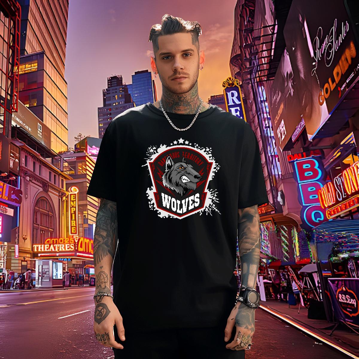 Loose Fit Man T Shirts wolf Round Neck Short Sleeve Spring Summer Oversized 4XL 230g Cotton Men Clothes T-Shirt New Arrival Tee Shirt