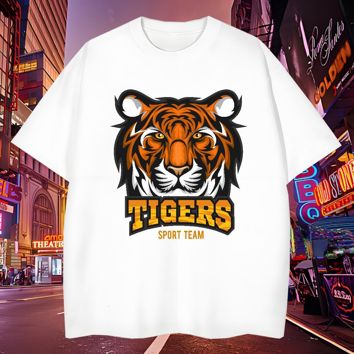 Brand T-Shirts for Men tiger O-Neck Short Sleeve Spring Summer Anime Print 230g 100% Cotton Men Tshirts DIY Tees