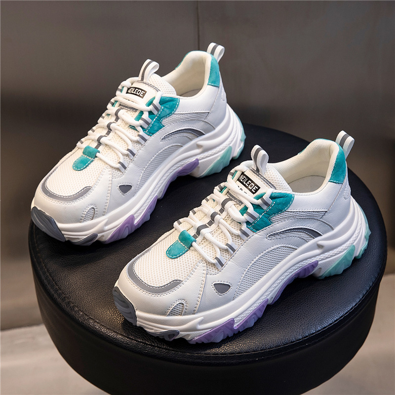 Ddmysports Absorbing Film Sole Sports Women In Autumn New Thick Soled Casual S For Running Height Increasing Breathable Leather Dad Shoes OUTDOOR
