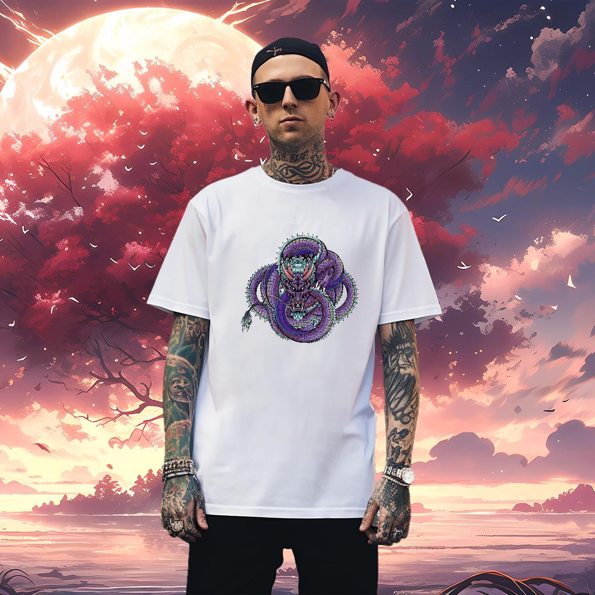 T-Shirts 230g Cotton dragon Casual Beach Short Sleeve O-Neck White Plus Size Men Clothes T-Shirt DIY Customized Comfortable Tee Shirt