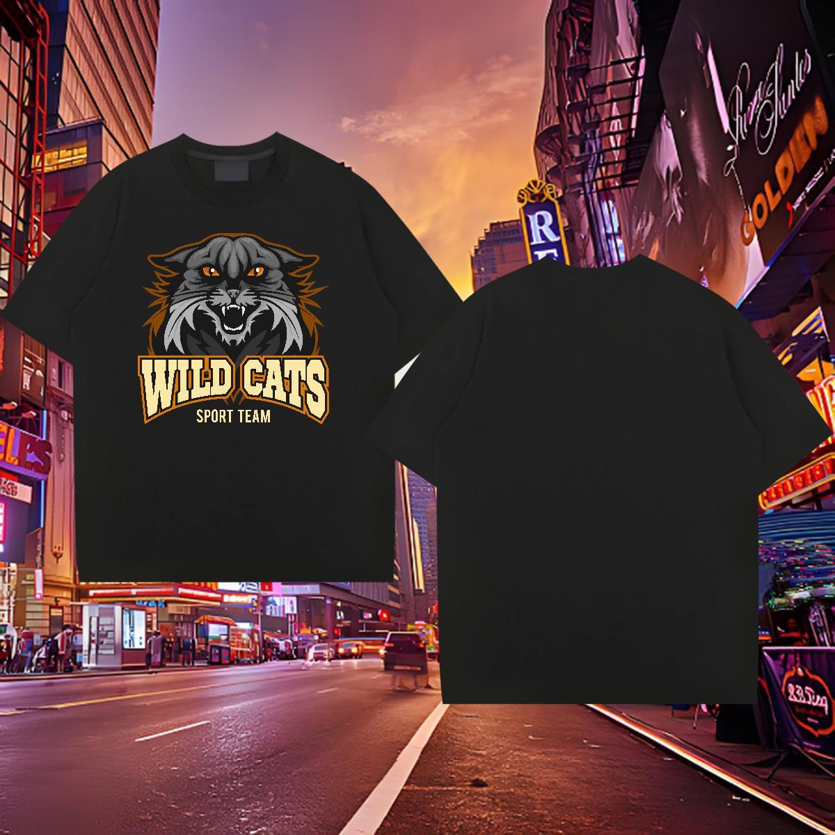 Unisex T-Shirts for Men wild cat O-Neck Short Sleeve Hip Hop Street DIY 230g Cotton Men Clothes T-Shirt Fashion Casual Polos